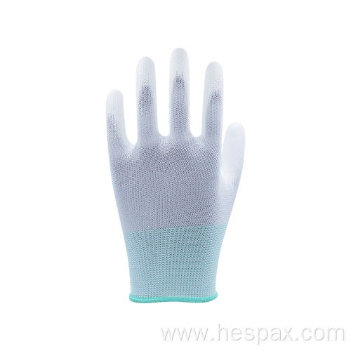 Hespax Anti-static White Polyester Knitted PU Coated Gloves